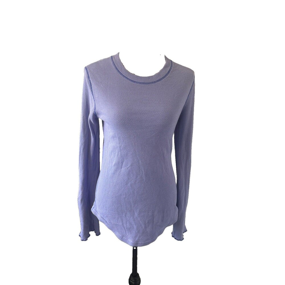 FREE PEOPLE Intimately Waffle Knit Fitted Blue Purple Thermal Sweater Large Top